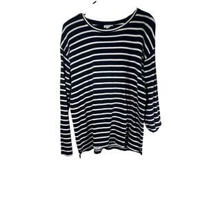 J Jill Women’s Medium Black White Striped Long Sleeve Cotton Top